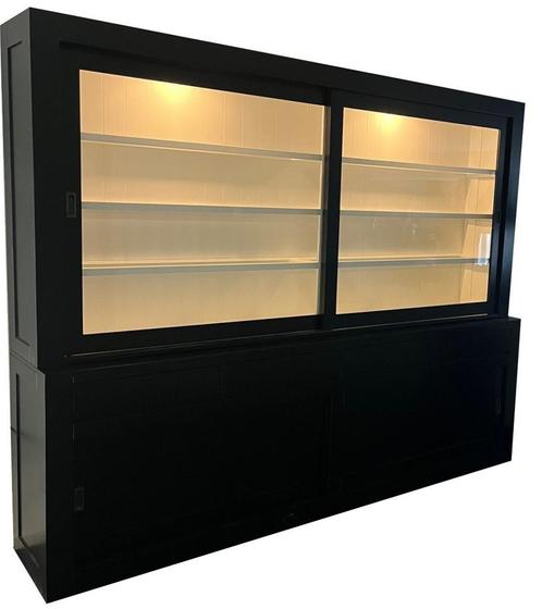 Zwarte strakke buffetkast Design 300cm led verlichting, Huis en Inrichting, Kasten | Buffetkasten, Ophalen of Verzenden