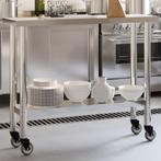 vidaXL Keukenwerktafel met wielen 110x30x85 cm roestvrij, Zakelijke goederen, Horeca | Overige, Verzenden
