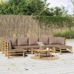 vidaXL 8-delige Loungeset met kussens bamboe taupe, Tuin en Terras, Verzenden, Nieuw, Hout, Loungeset