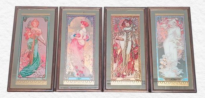 Alphonse Mucha (After) - Wandspiegel (4)- De 4 seizoenen -, Antiek en Kunst, Curiosa en Brocante
