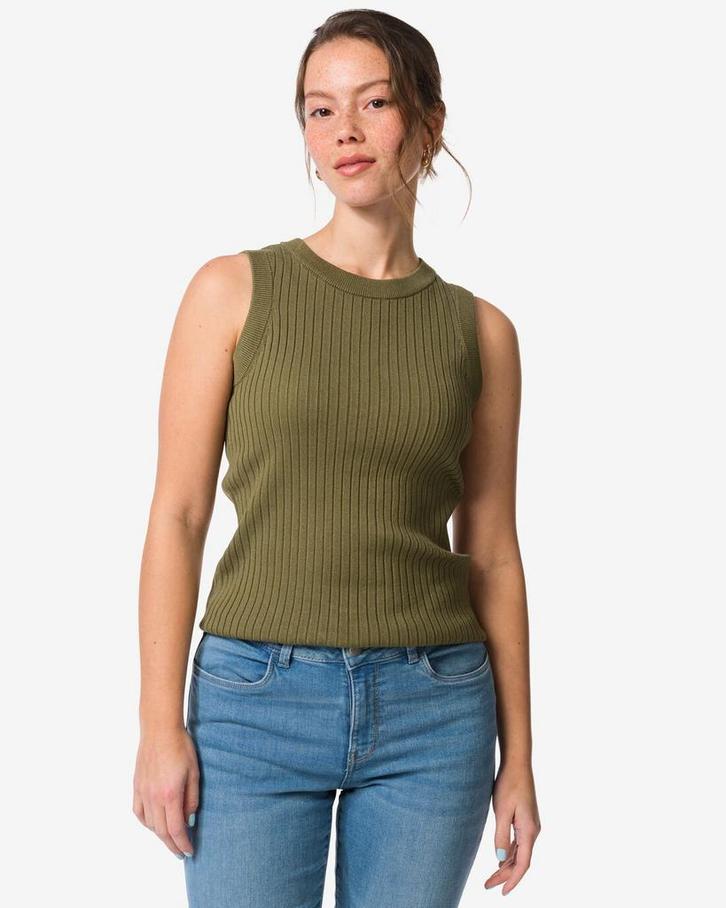 HEMA Damessinglet Frida rib groen, Kleding | Dames, Overige Dameskleding, Nieuw, Verzenden