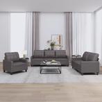 vidaXL 3-delige Loungeset met kussens kunstleer grijs, Huis en Inrichting, Banken | Bankstellen, Verzenden, 150 tot 200 cm, Nieuw