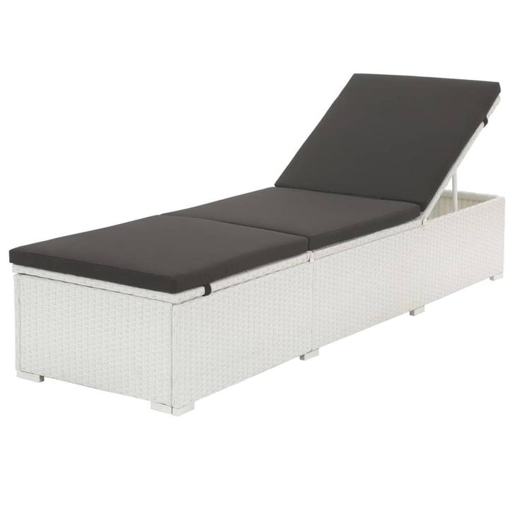 vidaXL Ligbed met kussen poly rattan wit, Tuin en Terras, Ligbedden, Nieuw, Verzenden