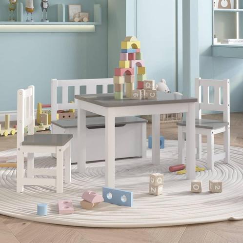 vidaXL 3-delige Kindertafel- en stoelenset MDF wit en grijs, Kinderen en Baby's, Kinderkamer | Overige Meubels, Nieuw, Verzenden