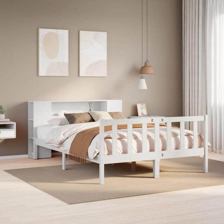 vidaXL Bed met boekenkast zonder matras grenenhout wit, Huis en Inrichting, Slaapkamer | Bedden, 120 cm, 190 cm of minder, Wit
