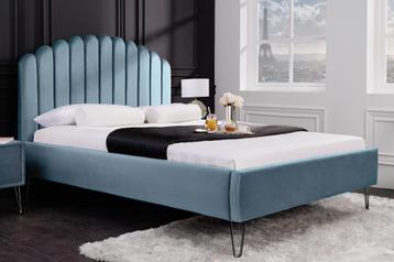 Design gestoffeerd bed PEARL 140x200cm aquamarijn fluwelen