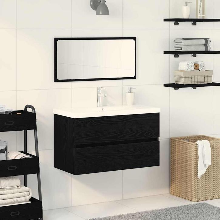 vidaXL Badkamermeubelset 3 pcs Zwart eiken 80 x 38.5 x 45 cm, Huis en Inrichting, Badkamer | Badkamermeubels, Nieuw, Verzenden