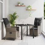 vidaXL 3-delige Tuinset Met Kussens Grijs Poly Rattan, Tuin en Terras, Verzenden, Nieuw, Rotan, Tuinset