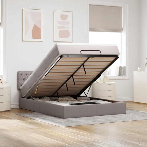 vidaXL Bed poef met matras en LEDs 140x200 cm stof taupe, Huis en Inrichting, Slaapkamer | Bedden, 140 cm, 200 cm, Tweepersoons