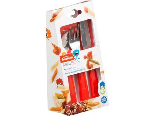 Veiling - 4x Trudeau bestekset rood/zilver 3-delig kunststof, Huis en Inrichting, Keuken | Bestek