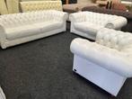 Chesterfield Maarssen ! Wit leren 3.5 +2 +1 Chesterfield Set, Huis en Inrichting, Banken | Bankstellen, Ophalen, Zo goed als nieuw