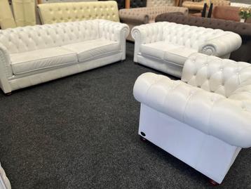 Chesterfield Maarssen ! Wit leren 3.5 +2 +1 Chesterfield Set beschikbaar voor biedingen