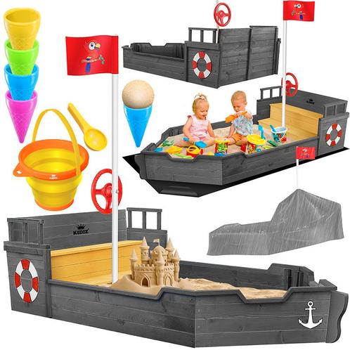 Zandbak XL - piratenschip / boot - lengte 195 cm - hout -, Kinderen en Baby's, Speelgoed | Buiten | Zandbakken, Verzenden