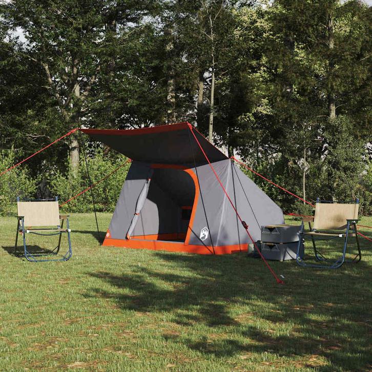 vidaXL Camping Tent met dak Grijs en Oranje 223 x 163 x 130, Caravans en Kamperen, Tenten, Nieuw, Verzenden