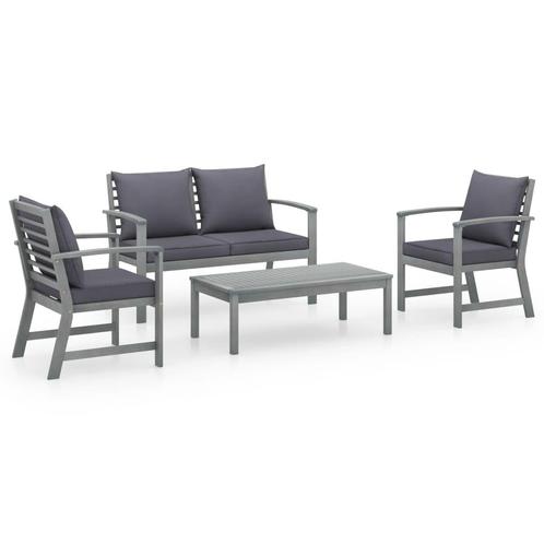 vidaXL 4-delige Loungeset met kussens massief acaciahout, Tuin en Terras, Tuinsets en Loungesets, Loungeset, Nieuw, 4 zitplaatsen