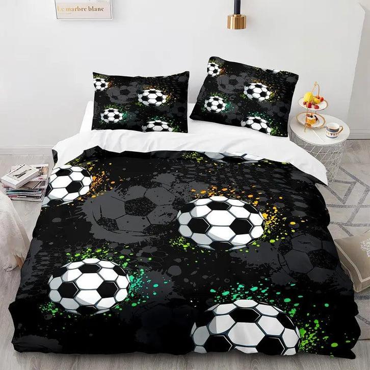 Eenpersoons Dekbedovertrek 140 x 200 - Voetbal - Zwart, Huis en Inrichting, Slaapkamer | Beddengoed, Verzenden