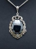 Zilver, Art Deco, Hematiet + Markasieten - Ketting met