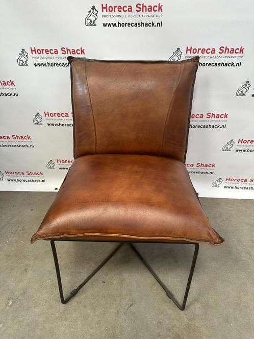 Fauteuil Leder - Cognac met stalen onderstel | 50% korting!!, Huis en Inrichting, Fauteuils, 50 tot 75 cm, Minder dan 75 cm, Nieuw
