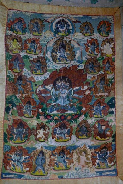 Mahakala en Yab Yum - Pigmenten, katoen - Tibet - Begin 20e, Antiek en Kunst, Antiek | Overige Antiek