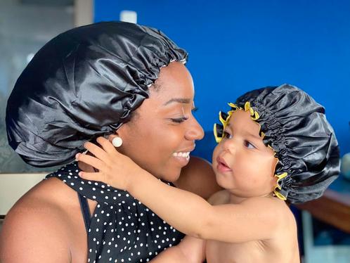 Zwarte Satijnen Slaapmuts (Moeder + Dochter / Mommy & Me ), Sieraden, Tassen en Uiterlijk, Uiterlijk | Haarverzorging, Nieuw, Ophalen of Verzenden