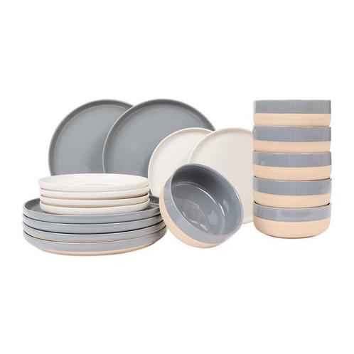 Serviesset Earthy - Grijs/beige - 18-delig | 6 persoons, Huis en Inrichting, Keuken | Servies, Nieuw, Verzenden