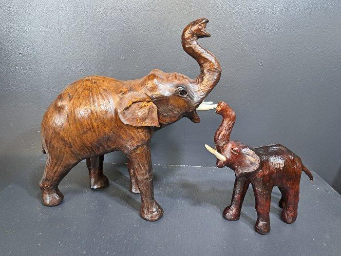 Figuur - Olifanten groot en klein (2) - Leder, Antiek en Kunst, Curiosa en Brocante