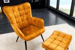 Moderne fauteuil SCANDINAVIA mosterdgeel fluweel zwart, Ophalen of Verzenden, Nieuw