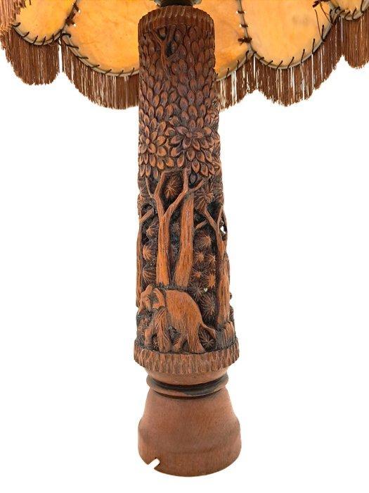 Staande lamp - Hout, Leder - 90 cm 3.7 kg, Antiek en Kunst, Curiosa en Brocante