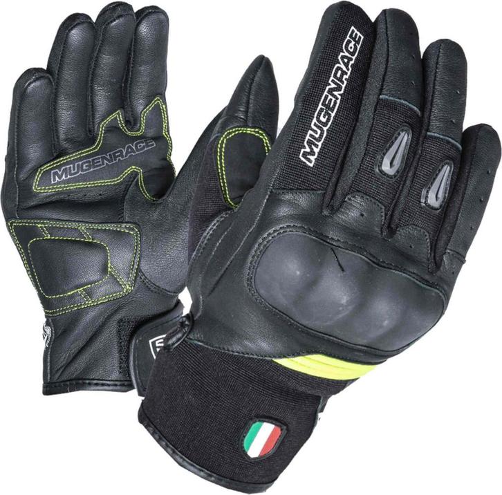MUGENRACE Neo Kort Zwart Neon Gele Handschoenen, Motoren, Kleding | Motorkleding, Nieuw met kaartje, Handschoenen, Verzenden