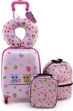 COSTWAY 5-delige kinderkoffer + rugzak, kindertrolley met lu, Verzenden, Zo goed als nieuw