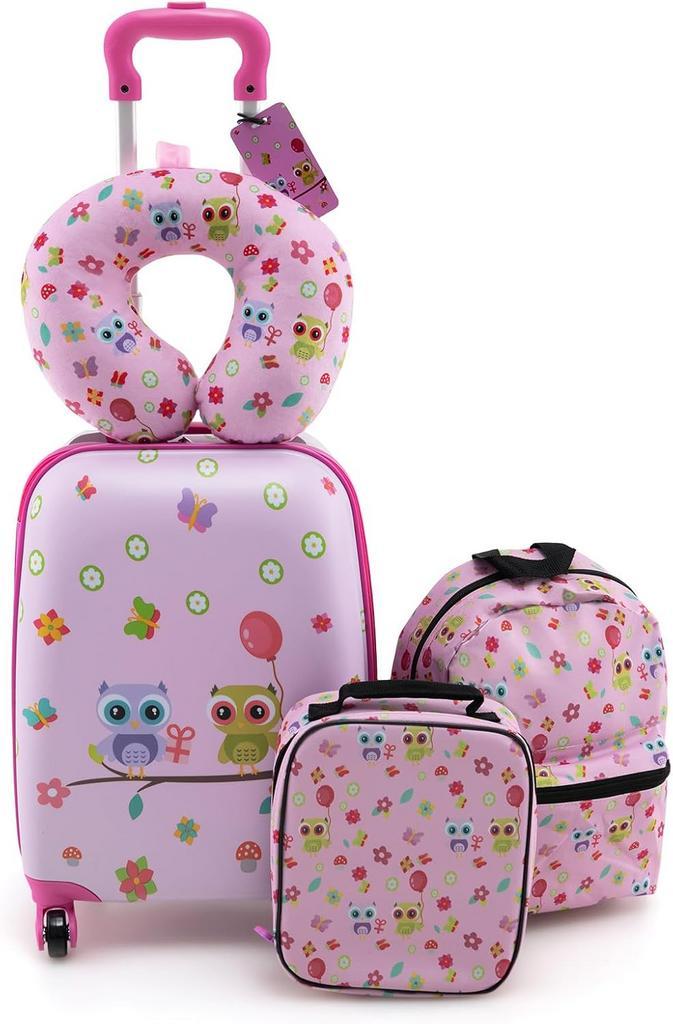 COSTWAY 5-delige kinderkoffer + rugzak, kindertrolley met lu, Huis en Inrichting, Woonaccessoires | Overige, Zo goed als nieuw