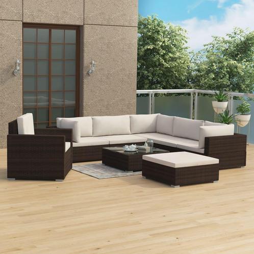 vidaXL 8-delige Loungeset met kussens poly rattan bruin, Tuin en Terras, Tuinsets en Loungesets, Loungeset, Nieuw, 8 zitplaatsen