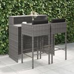vidaXL 3-delige Tuinbarset met kussens poly rattan grijs, Verzenden, Nieuw, Rotan