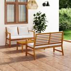 vidaXL 3-delige Loungeset met kussens massief acaciahout, Verzenden, Nieuw, Hardhout, Loungeset