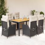 vidaXL 7-delige Tuinset met kussens poly rattan zwart, 6 zitplaatsen, Nieuw, Tuinset, Verzenden