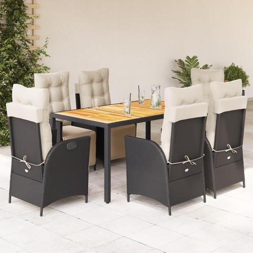 vidaXL 7-delige Tuinset met kussens poly rattan zwart, Tuin en Terras, Tuinsets en Loungesets, Tuinset, Nieuw, 6 zitplaatsen, Rotan