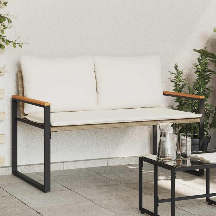 vidaXL Bank met kussen Beige en Crème Wit 115 x 65 x 72 cm, Tuin en Terras, Tuinbanken, Nieuw, Verzenden