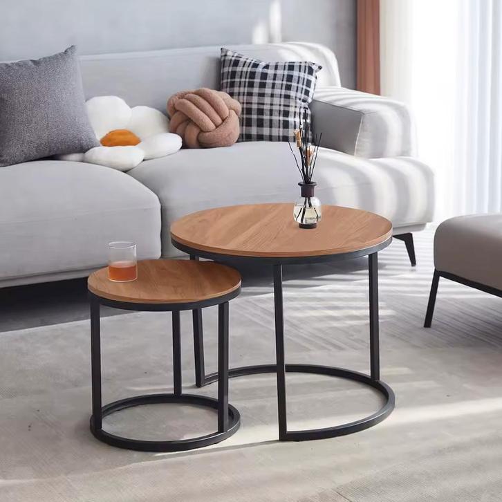Nieuw 2-Delige Nordic Salontafel Set – Metaal + Eikenhout, Huis en Inrichting, Tafels | Salontafels, 50 tot 100 cm, Rond, Nieuw
