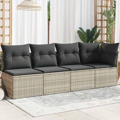 vidaXL Tuinbank 4-zits met kussens poly rattan lichtgrijs, Tuin en Terras, Tuinsets en Loungesets, Nieuw, Rotan, Verzenden