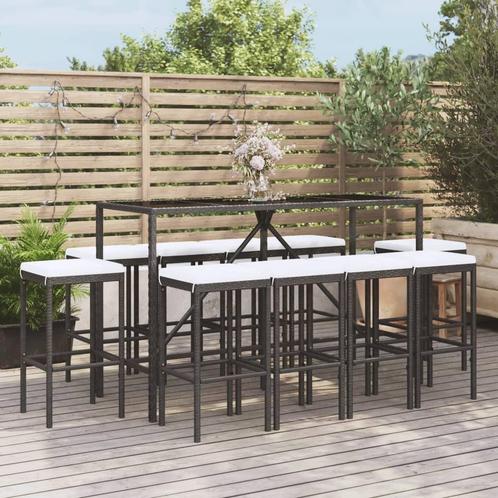 vidaXL 11-delige Tuinbarset met kussens poly rattan zwart, Tuin en Terras, Tuinsets en Loungesets, Nieuw, Meer dan 8 zitplaatsen