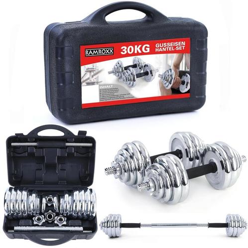 Professionele Dumbell Set 30 kg Chroom - Inclusief Barbel..., Sport en Fitness, Fitnessmaterialen, Nieuw, Ophalen of Verzenden