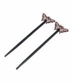 Haarpinnen Vlinder Strass Hout 18cm Zwart Zilver Oud Roze, Nieuw