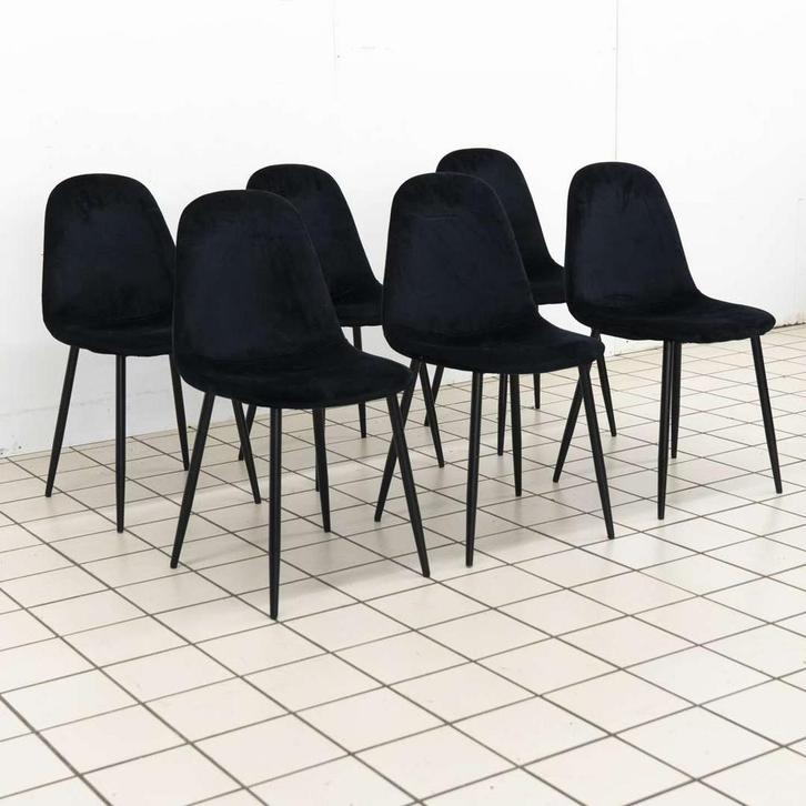 Set van 6 Fluwelen Eetkamerstoelen met Zwarte Metalen Poten, Huis en Inrichting, Stoelen, Ophalen of Verzenden