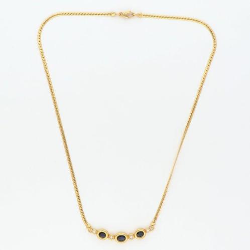 Ketting met hanger - 18 karaat Geel goud Saffier - Diamant, Sieraden, Tassen en Uiterlijk, Antieke sieraden