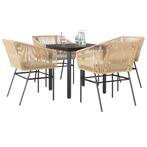 vidaXL 5-delige Tuinset met kussens poly rattan glas bruin, 4 zitplaatsen, Nieuw, Tuinset, Verzenden