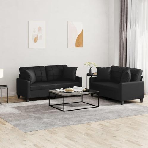 vidaXL 2-delige Loungeset met kussens kunstleer zwart, Huis en Inrichting, Banken | Bankstellen, Nieuw, 150 tot 200 cm, Leer, Vierpersoons of meer