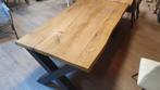 Thermisch oud eiken boomstamtafel van 180x95cm, Huis en Inrichting, Tafels | Eettafels, Ophalen, Nieuw, Industrieel