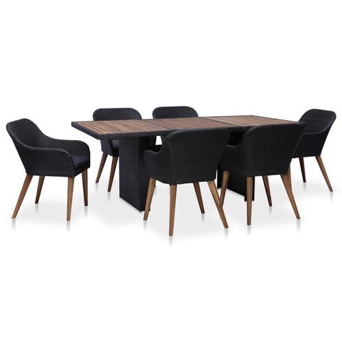 vidaXL 7-delige Tuinset met kussens poly rattan zwart, Tuin en Terras, Tuinsets en Loungesets, Tuinset, Nieuw, 6 zitplaatsen, Rotan
