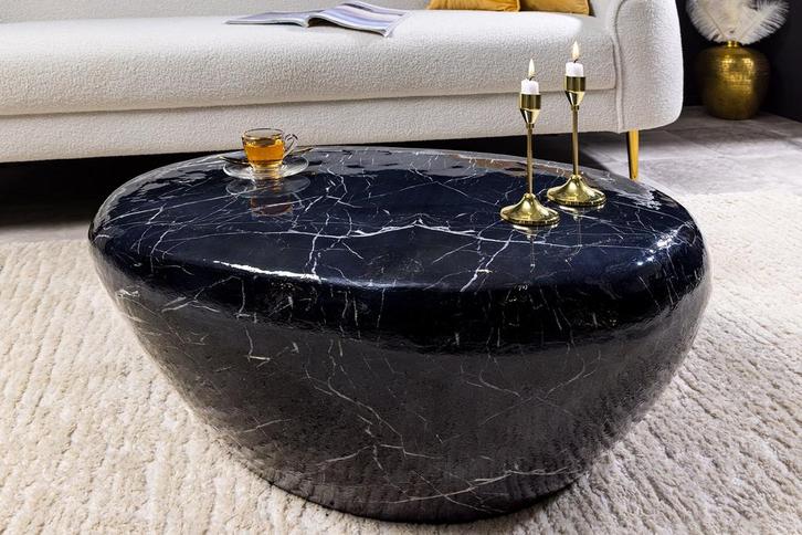 Handgemaakte salontafel STONE 75cm zwart marmer design, Huis en Inrichting, Tafels | Salontafels, Ophalen of Verzenden