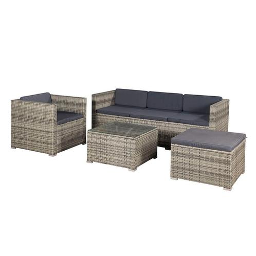 Loungeset Punta Cana L - Polyrotan - Grijs-gemeleerd, Tuin en Terras, Tuinsets en Loungesets, Nieuw, Verzenden